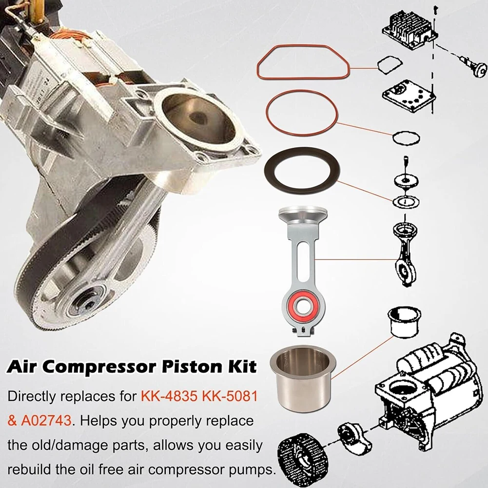 

KK-4835 Compressor Piston Kit Connecting Rod Kit With Bearing Compatible For Craftsman Porter Cable DeVilbis Oil Free Air Compre