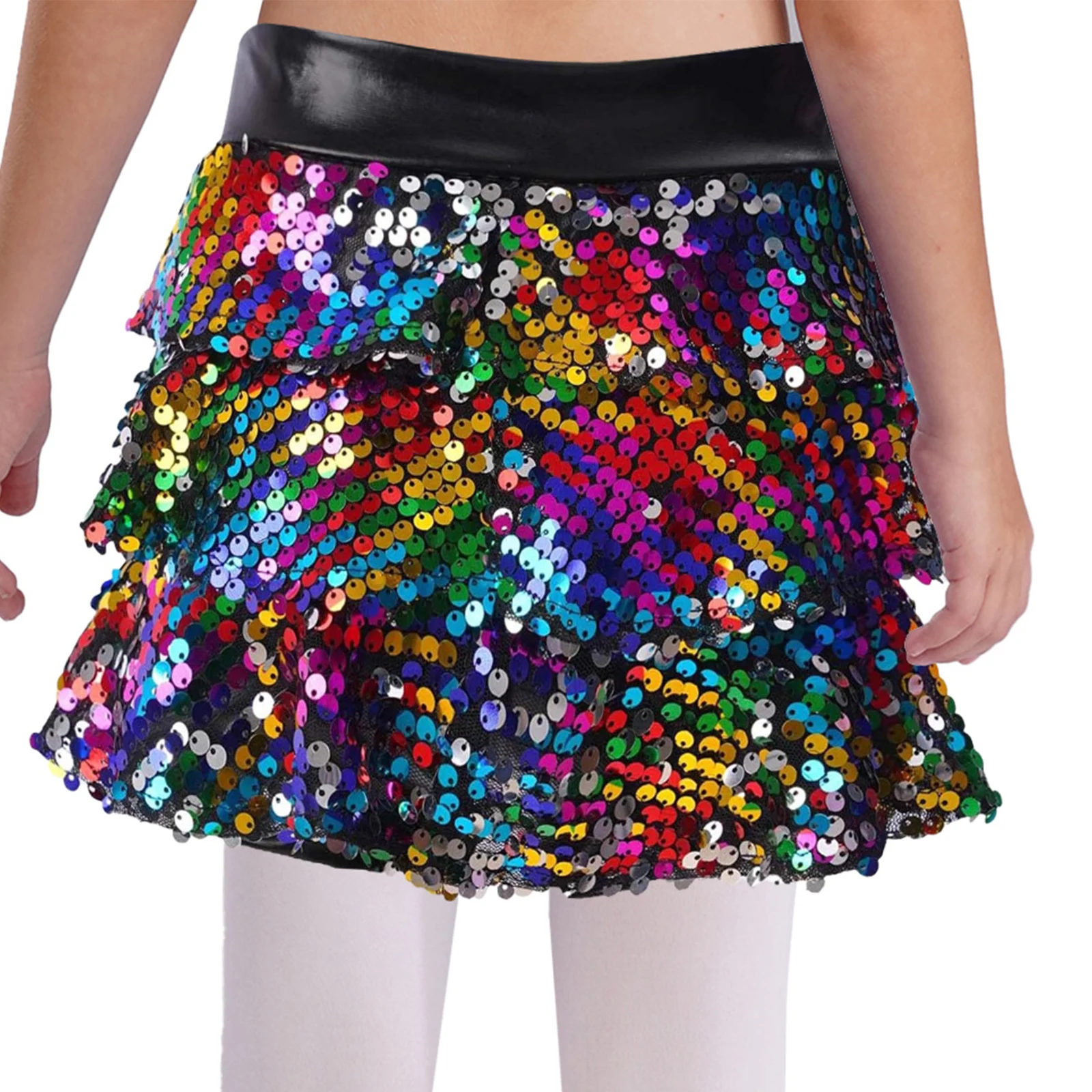 Kinder Mädchen Glänzende Pailletten Tiered Rüschen Latin Jazz Rock Shorts Metallic Culottes Hip Hop JAZZ Dance Bühnenkostüm – Detail 3