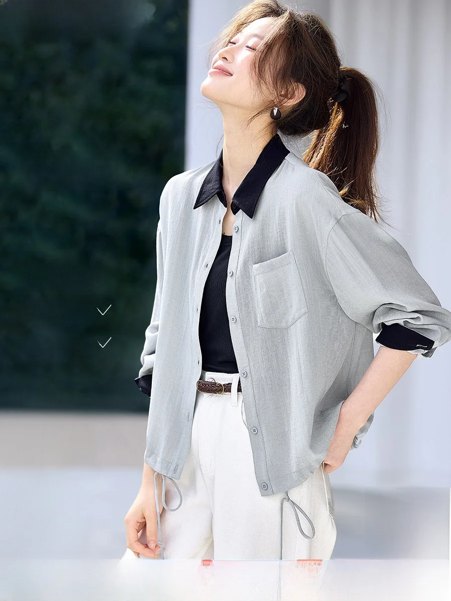 

Женская тонкая дышащая повседневная ветровка Mehai Spring 2026 свободного кроя с длинными рукавами и регулируемым низом на шнурке