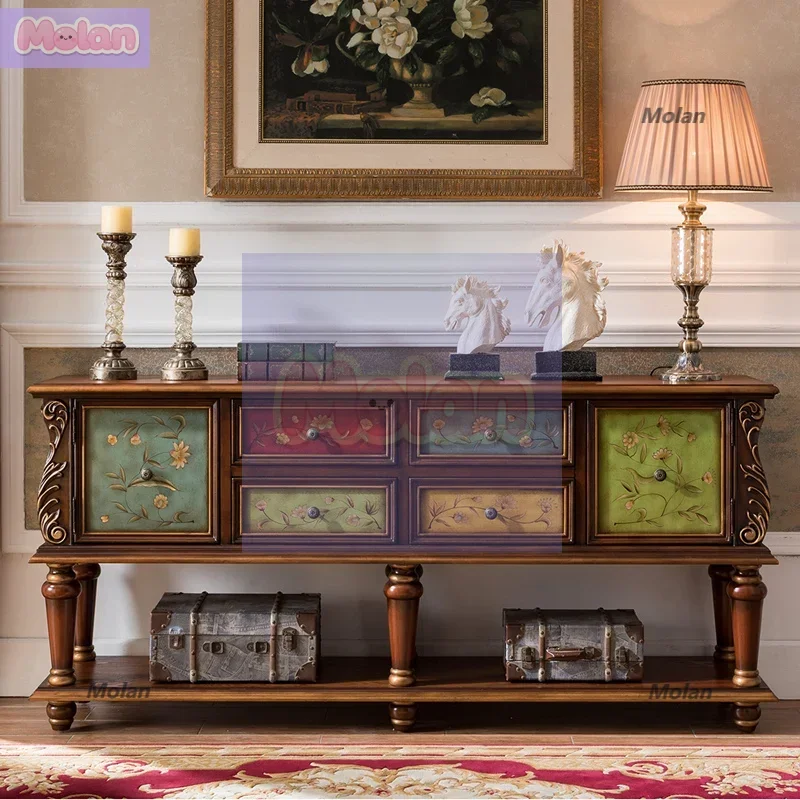 

European entrance table American aisle cabinet Solid wood dining side cabinet Carved side cabinet Entrance table Wall table