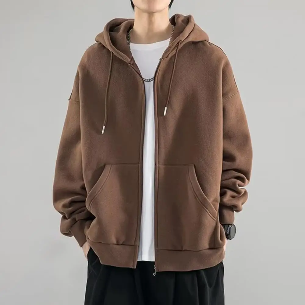 Solid Color Hoodie Men Fashion Zip Up Long Sleeve Oversized Jacket Coat Harajuku Gothic Hooded Sweatshirt Teen Jacket