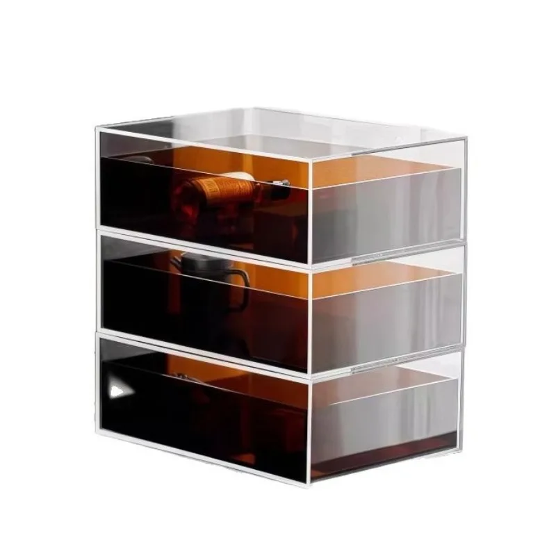 Tea set, tea cup storage box, brown premium transparent display box, dust-proof pulling.