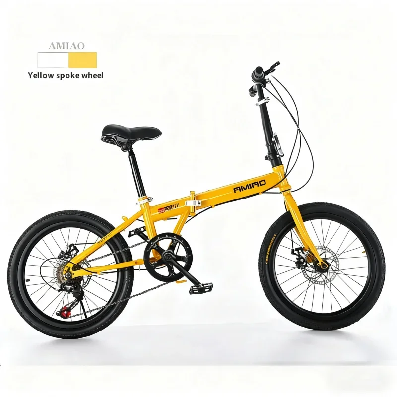 Scooter mobile a velocità variabile con freno a disco portatile da 20 pollici per bicicletta pieghevole per adulti con ruota a raggi gialli