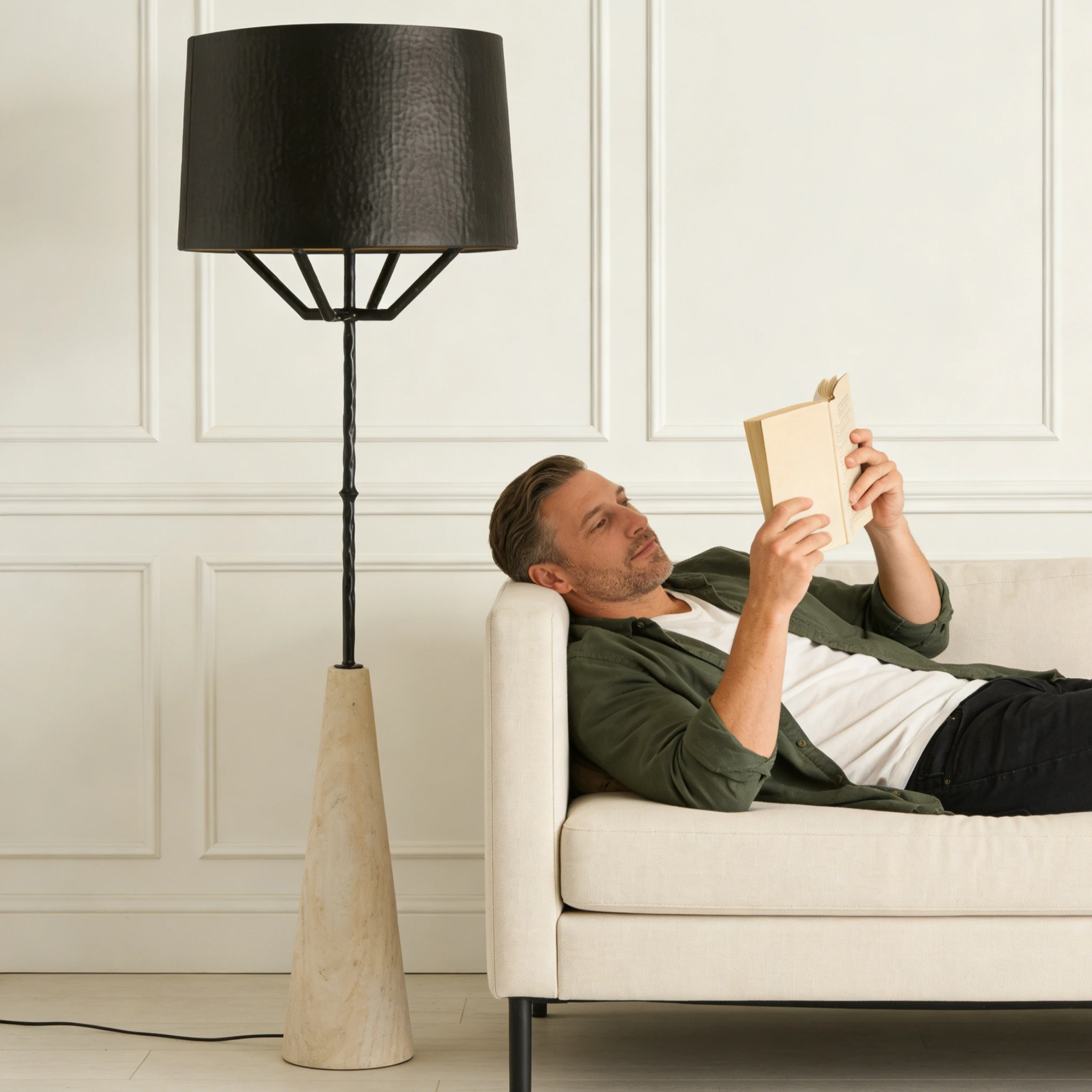 White Marble Floor Lamp, Sofa Living Room, Modern Floor Light Remote Control Reading Large Table Lamp, Study Led Floor Lamp
