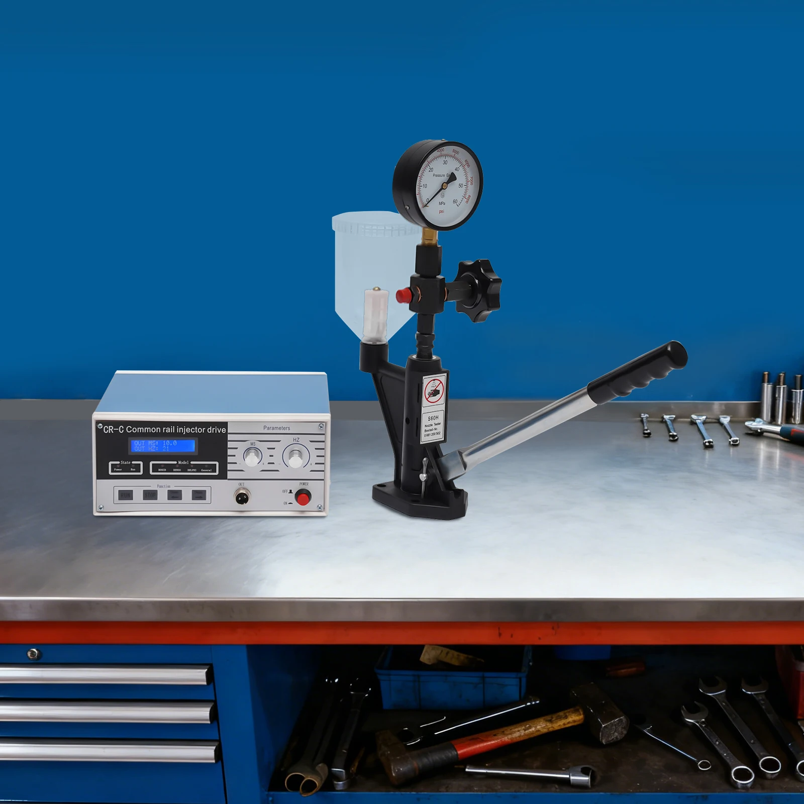 

Fuel Injector Tester, CR-C & S60H Diesel Injector Tester Kit 110V, 0-60MPa Fuel Pressure Tester W/ Gauge for Leak, Spray Pattern