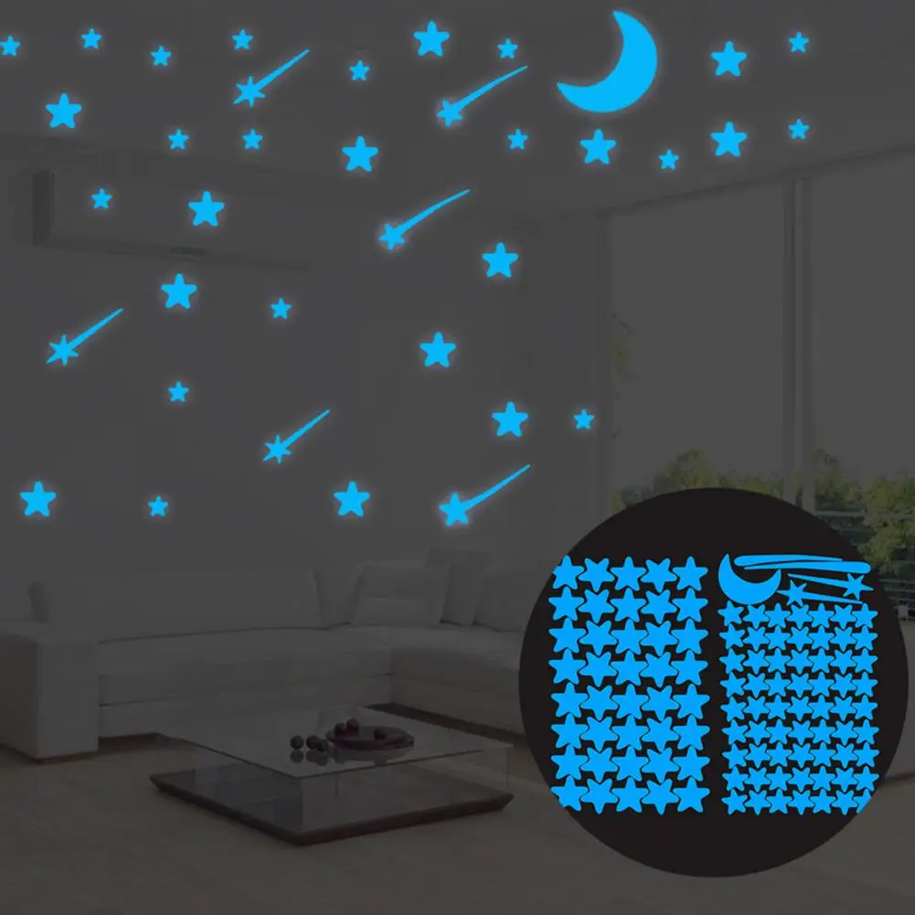 108Pcs Luminous Stars Glow In The Dark Wall Stickers Non-toxic Meteor Shape Luminous Stars Wall Stickers Bedroom Dormitory Decor