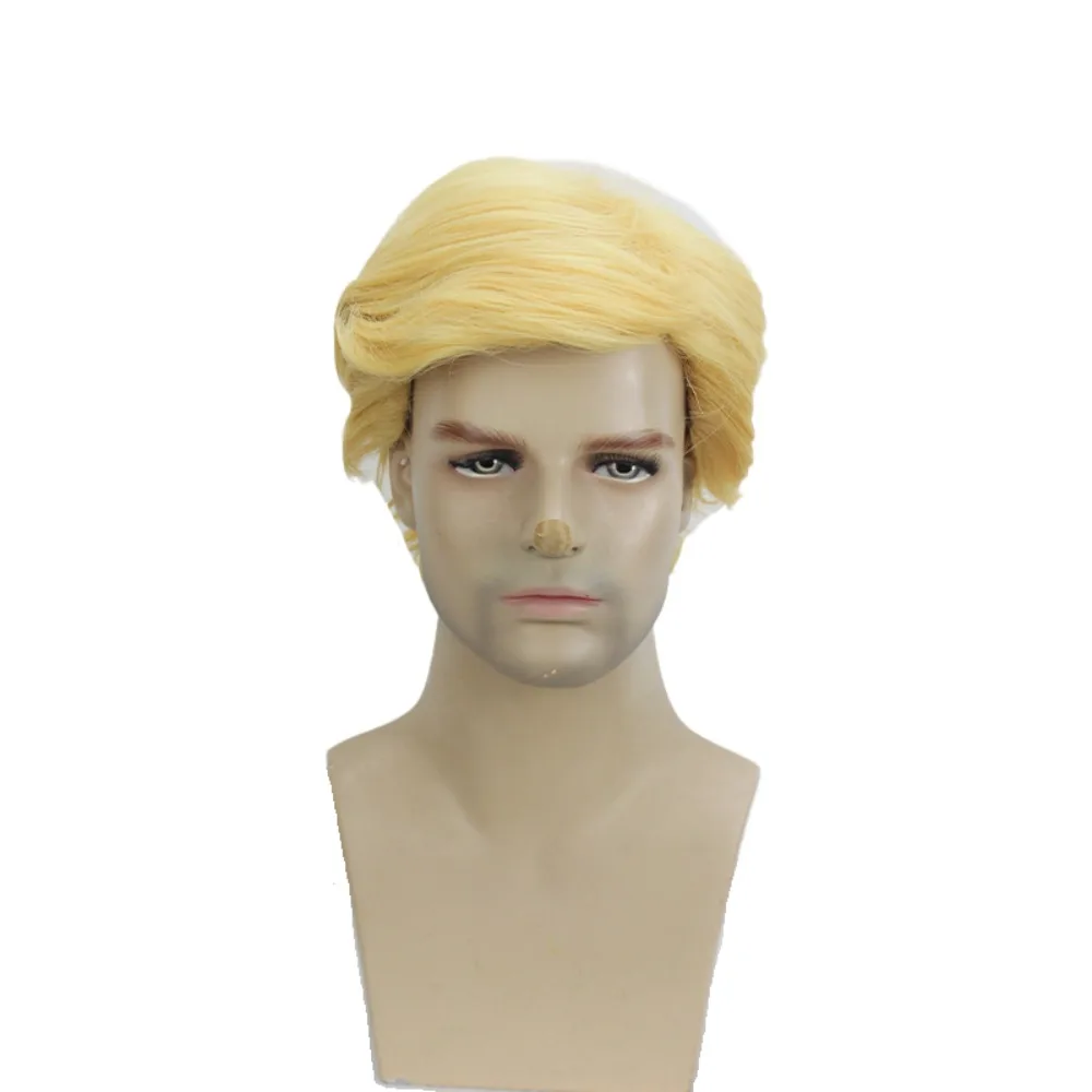 Peluca de cosplay de pelo corto dorado Donald para hombres y mujeres, ideal para fiestas de disfraces y eventos de cosplay
