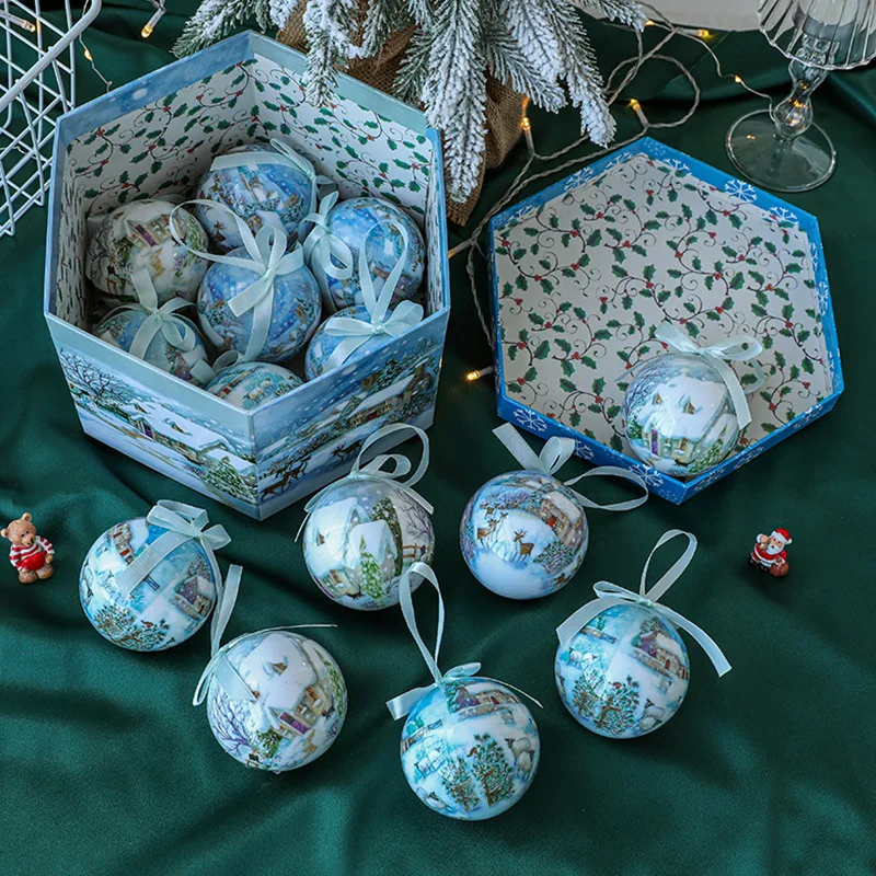 

14PCS Exquisite Christmas Ball Snowflake Santa Claus Snowman 75mm Sticker Christmas Ball Christmas Tree Pendant Ball Decoration