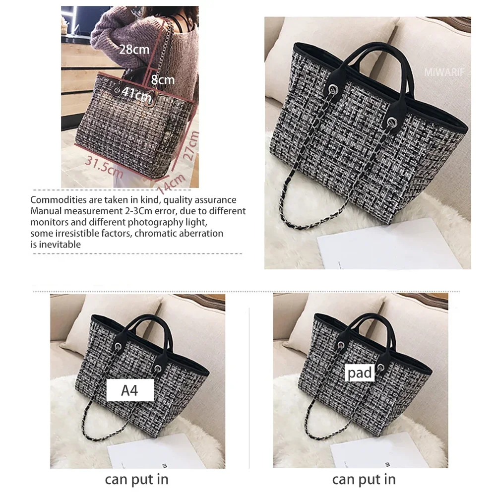 Summer Large Capacity Women Chain Bag Handbags for Female Fashion Shoulder Beach Luxury Designer Tote Ladies Hand Bags Canvas