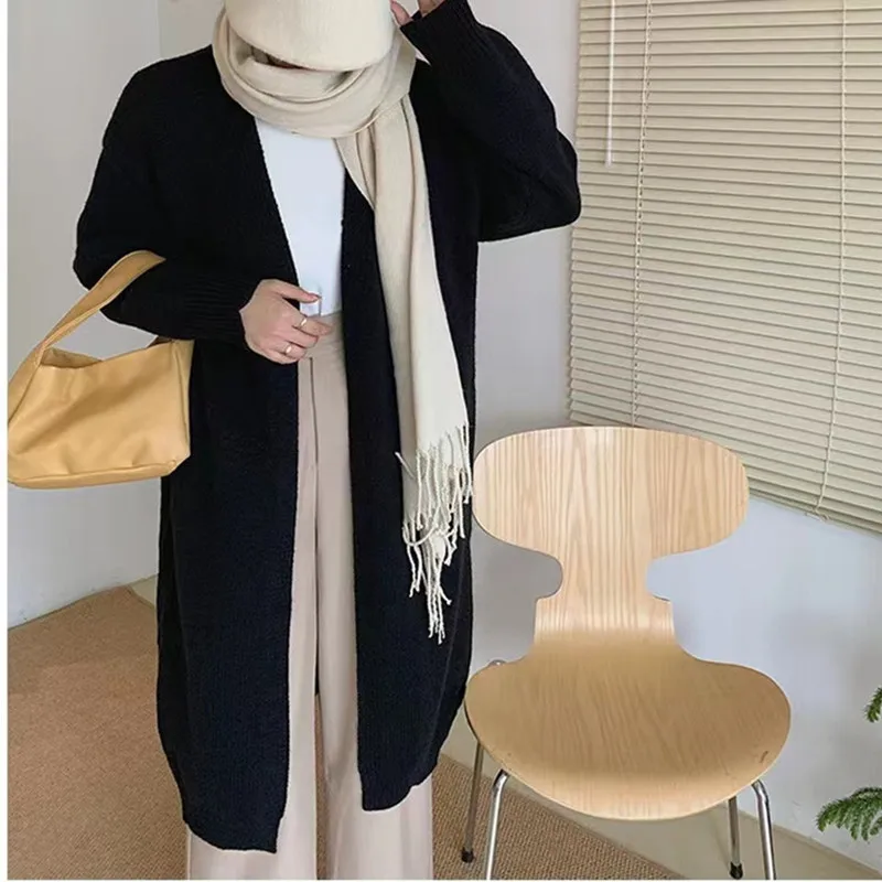 HELIAR Knitted Long Cardigan Sweater Coat Thicken Warm Loose V-Neck Casual Sweater Coat Office Jacket For Women 2024 Fall Winter