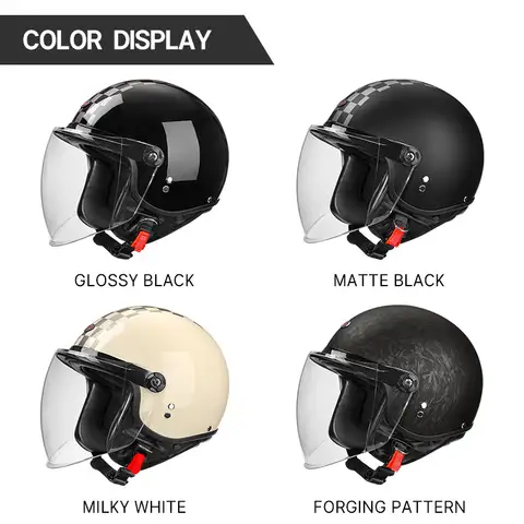 Casco de motocicleta de cara abierta 3/4 de diseño simple y elegante, acabado negro brillante, adecuado para conductores masculinos y femeninos, certificado DOT