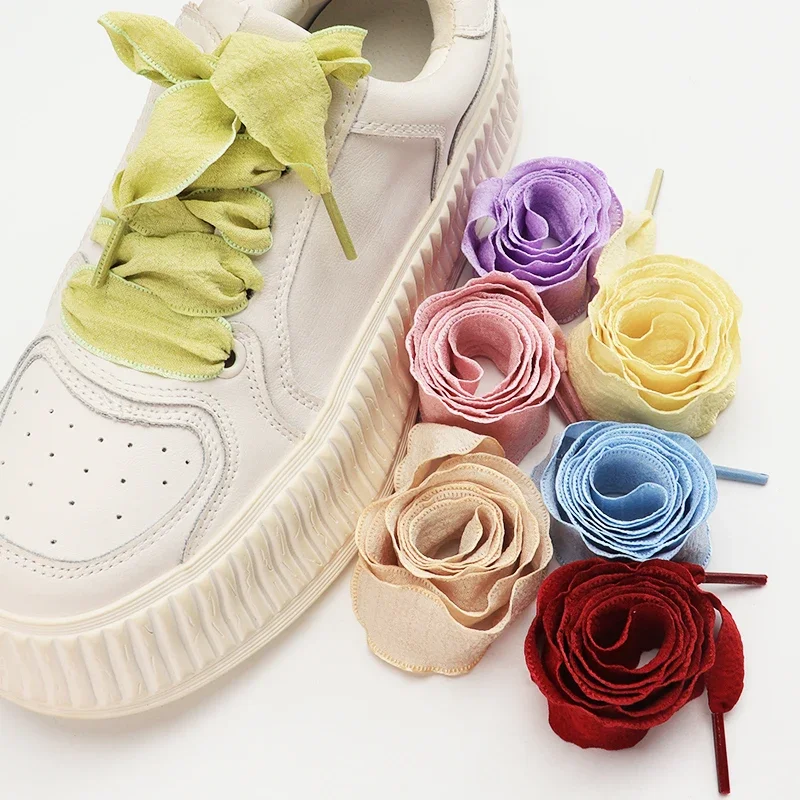 

Flat Silk Shoelaces for Sneaker Colorful Fishtail Pleated Shoelace Ruffled Single-layer Shoe Laces 2.5CM Width Shoes Accessories