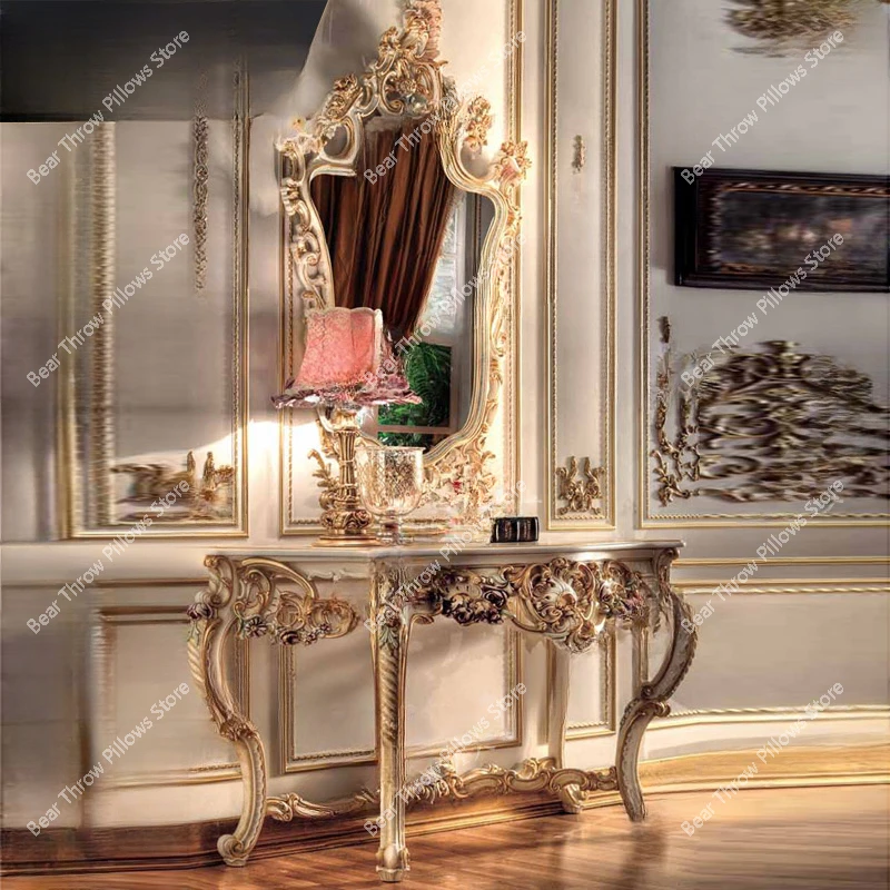 

Italian European court solid wood carving, gold leaf entrance table, French entrance hall, hallway, painted furniture, customiz