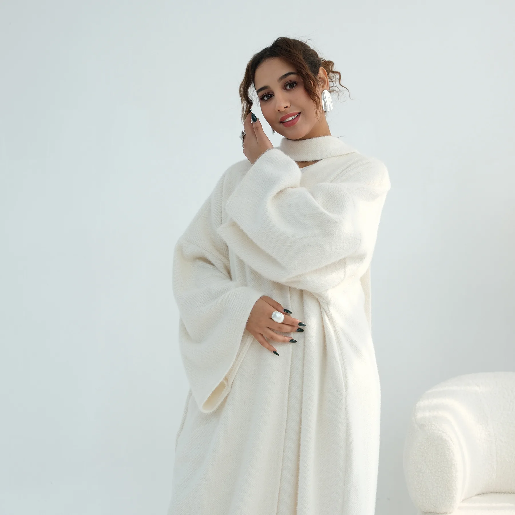 

Осень-зима плотный вязаный длинный халат кардиган Дубай Абая Ближний Восток мусульманское платье кафтан женское кимоно исламская одежда Джалабия