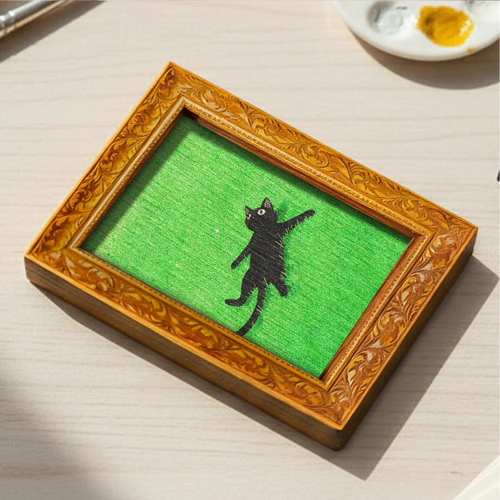 Black Cat Lying on Grass Fridge Magnet, Vintage Wooden Frame Art with Full Magnetic Back for Kitchen Refrigerator & Home Decor - view 5