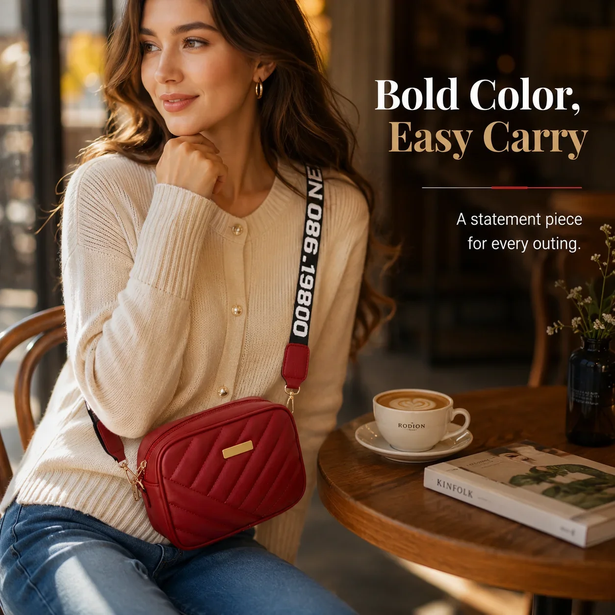 New Diamond Quilted Roll Strip Crossbody Bag, Camera Shoulder Phone Bag for Women