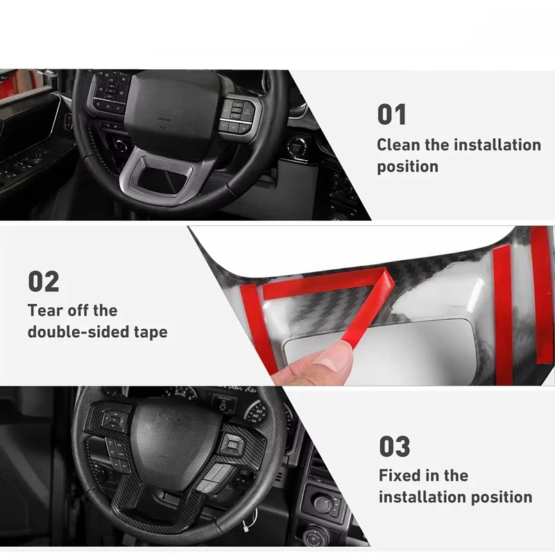 Black+ Carbon Steering Wheel Cover Trim Sticker Decoration For Ford F150 2015-2019 Car Interior Accessory