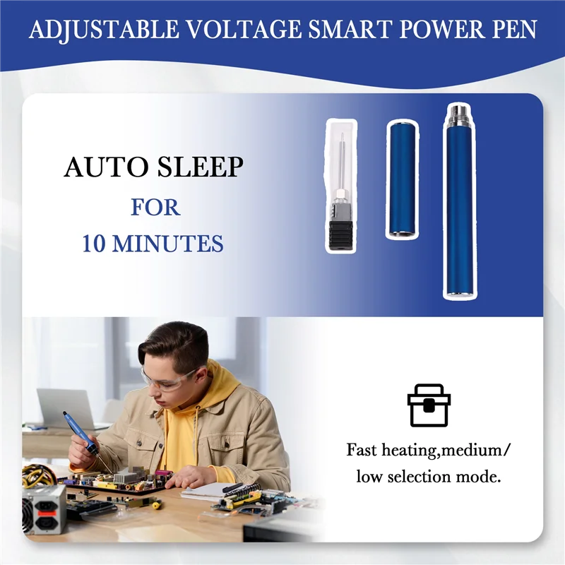 HFES 510 Thread Battery Cart Pen Voltaje ajustable Smart Power Pen USB Mini Kit de soldador con tapa azul