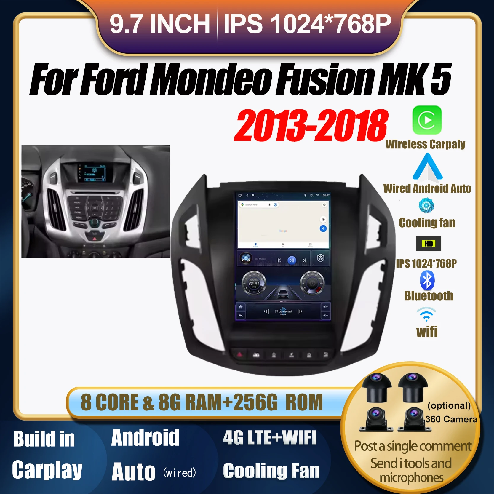 

9.7 Inch Android Car Radio Navigation stereo GPS Multimedia Video Player For Ford Mondeo Fusion MK 5 2013-2018 NO 2 din WIFI 4G