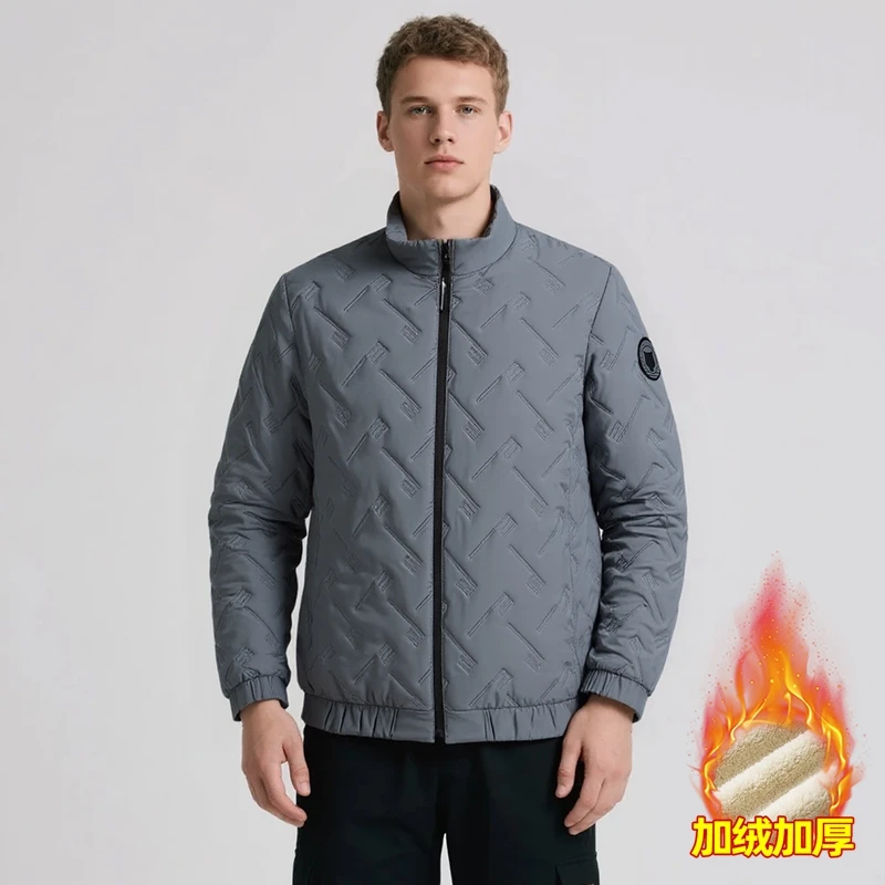 

New Winter Cotton for Men Warm Standing Collar Cotton Jacket for All-match Cotton Jacket Plus Velvet Thickened Versatile Jacket