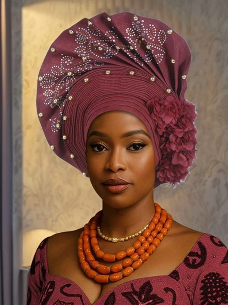 Glitter Full Body Pleated Turban Cap for Women 2025 Lady Head Wraps Muslim Headscarf Hat Turbante Mujer African Headpiece