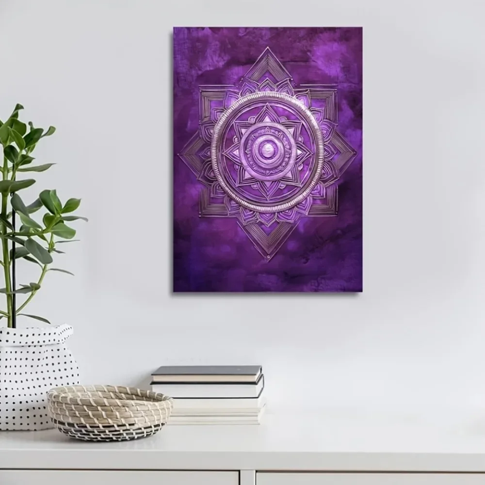 CIFBUY Modern Sri Yantra Purple Silver Sacred Geometry Aluminum Wall Art Waterproof Durable Alloy Decor for Home Office Cafe Liv
