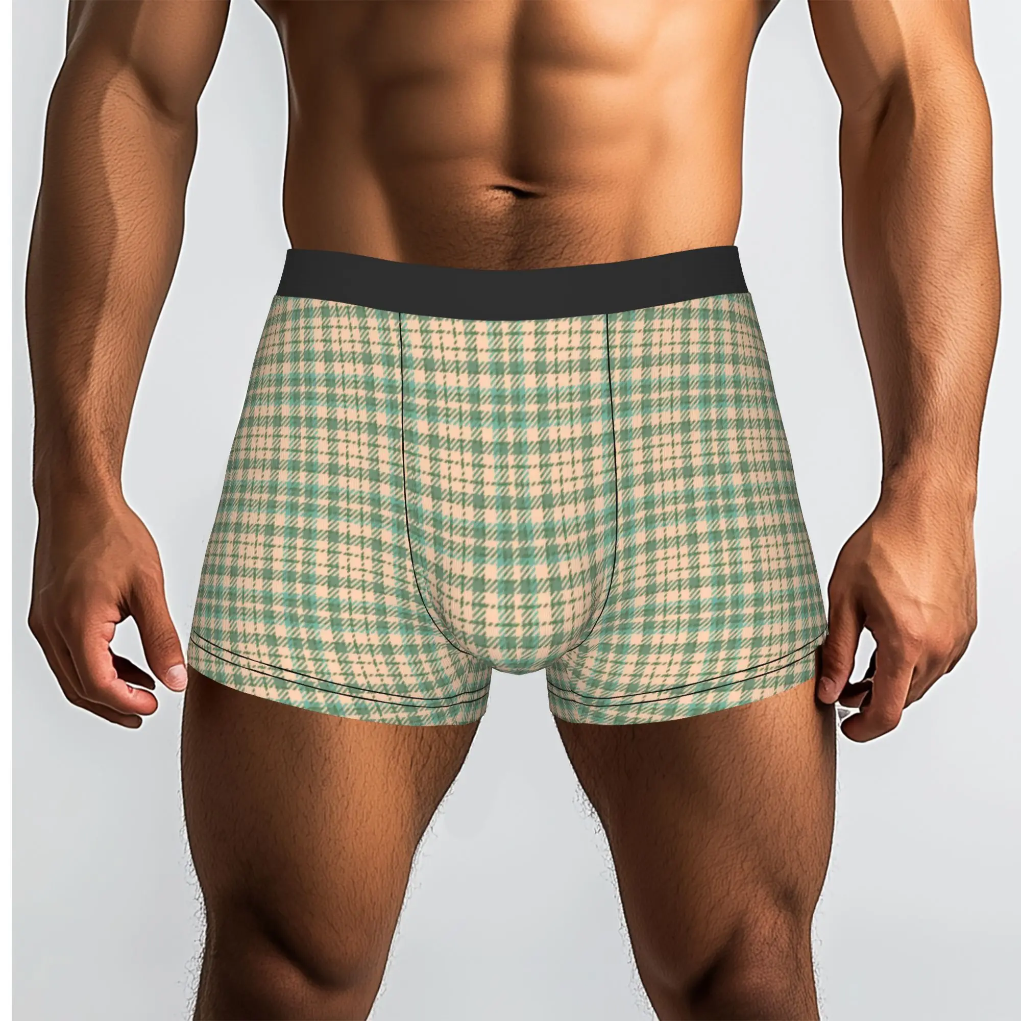Custom Check Plaid Fabric Texture Tartan Pattern Underwear Men Breathable  Boxer Briefs Shorts Panties Soft Underpants For Homme