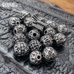 REAMOR 5pcs 8mm Stainless Steel Beads Round Tibetan Spacer Beads Small Hole Loose Charm Bead DIY Bracelets Jewelry Accessories