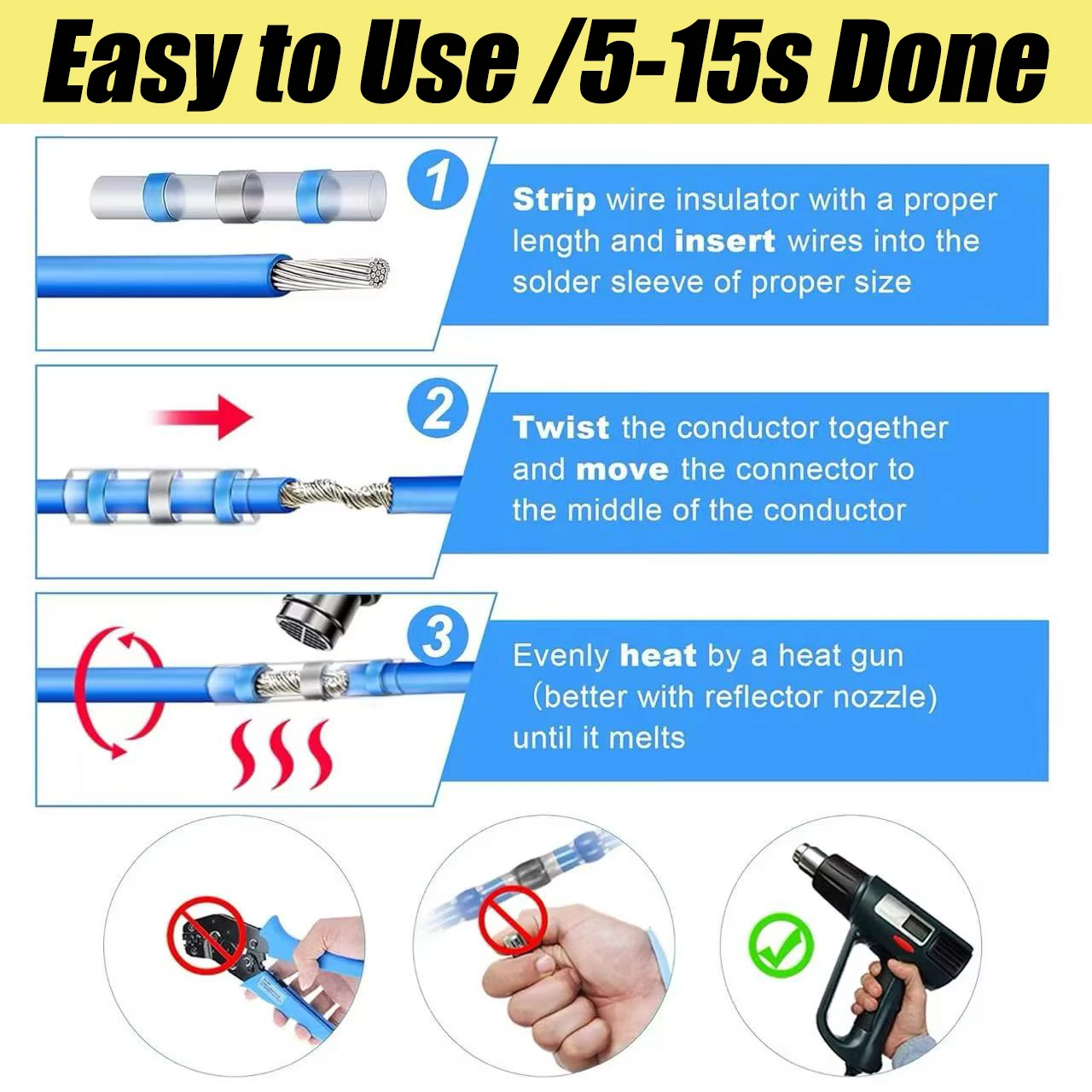 2boxes Heat Shrinkable Solder Sleeves | Thickening Solder Ring Shrinkable Tube, Wire Crimp Butt Terminals Connectors with Box