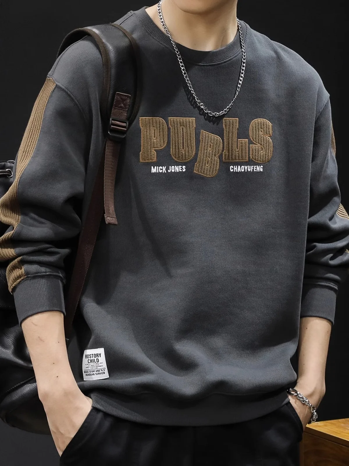 

Мужская толстовка большого размера (до 300 фунтов), утепленная, в американском стиле, осенне-зимняя, с круглым вырезом, на флисовой подкладке, вязаная, с элементами пэчворка