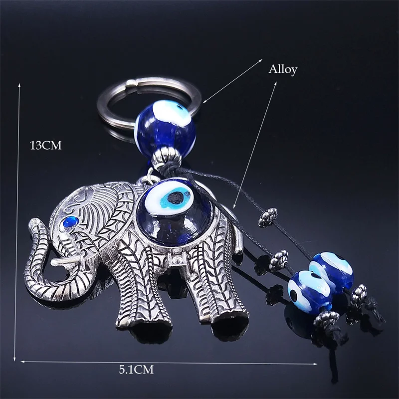 Lucky Elephant Key Chain Pendant Blue Color Turkey Eyes Animal Keyring Bag Accessories Amulet Jewelry chaveiro feminino K88235S1