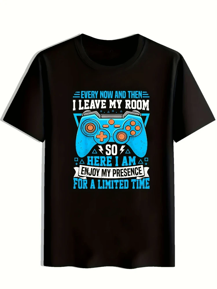 

Men's casual gamers-"Enjoy my existence in a limited time" pattern, short-sleeved round neck 100% cotton T-shirt.