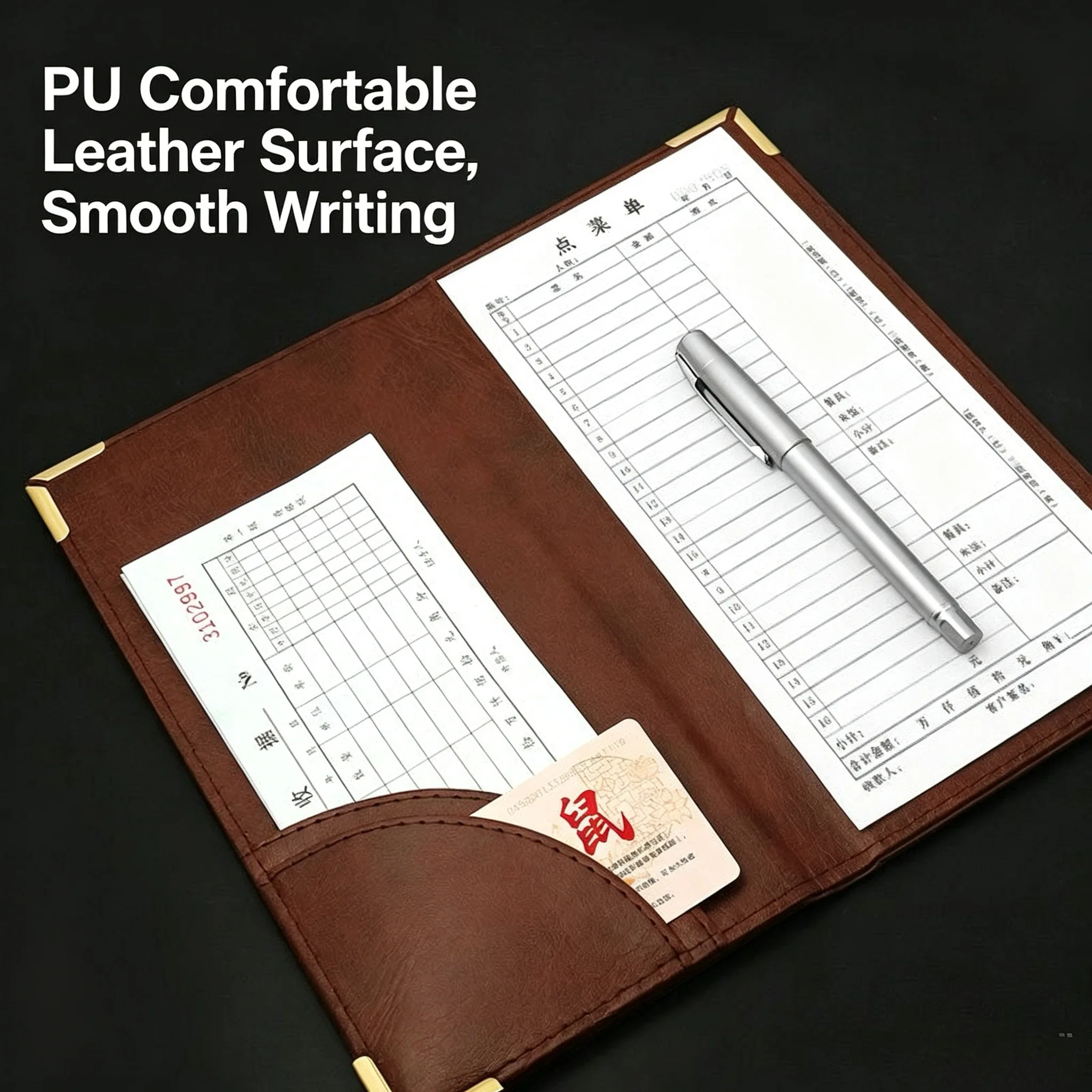 3 Pieces PU Leather Guest Check Card Holder Restaurant Table Menu Bill Receipt Book Note Menu Paper Holder Sign Holder Cover
