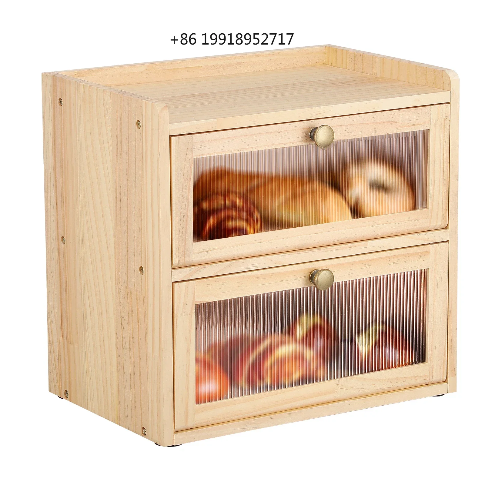 Bread Box for Kitchen Countertop Wooden Bread Storage Container Bin 2 Layer Breadbox Holder Organizer Pantry Shelf JJ31
