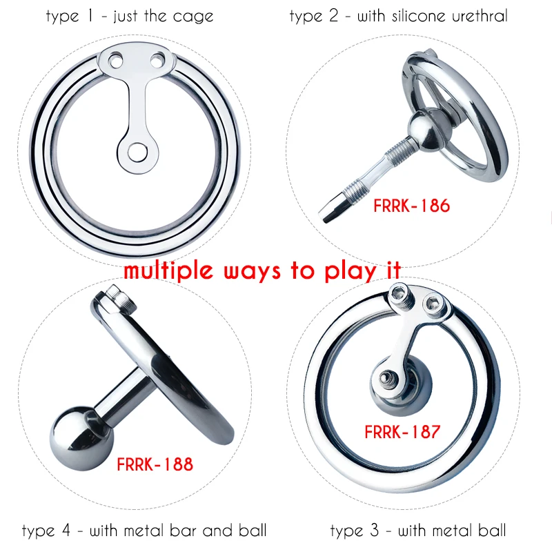 FRRK Small Negative Male Chastity Cage with Detachable Urethral Plug Stainless Steel Cock Lock Femboy Sex Toys Sissy Products