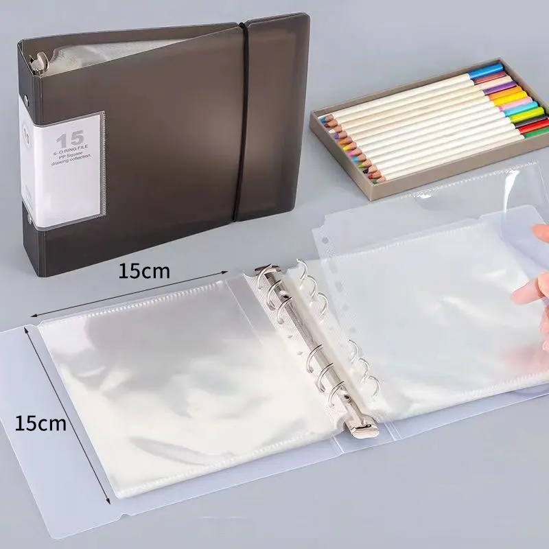 1 Piece Square File Folder Transparent Plastic Clip Binder Inner Page Bag 20 Sheets Capacity Paper Collecting Document Organizer