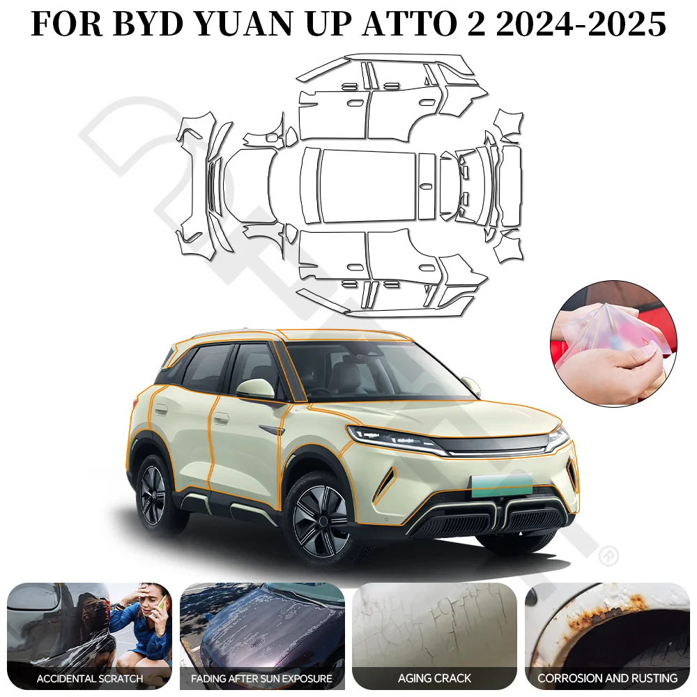 

Для BYD Yuan UP ATTO 2 2024-2025 Автомобильная пленка из ТПУ, 9 мил, предварительно вырезанная защитная пленка для краски, полное транспортное средство, PPF, невидимая пленка против царапин