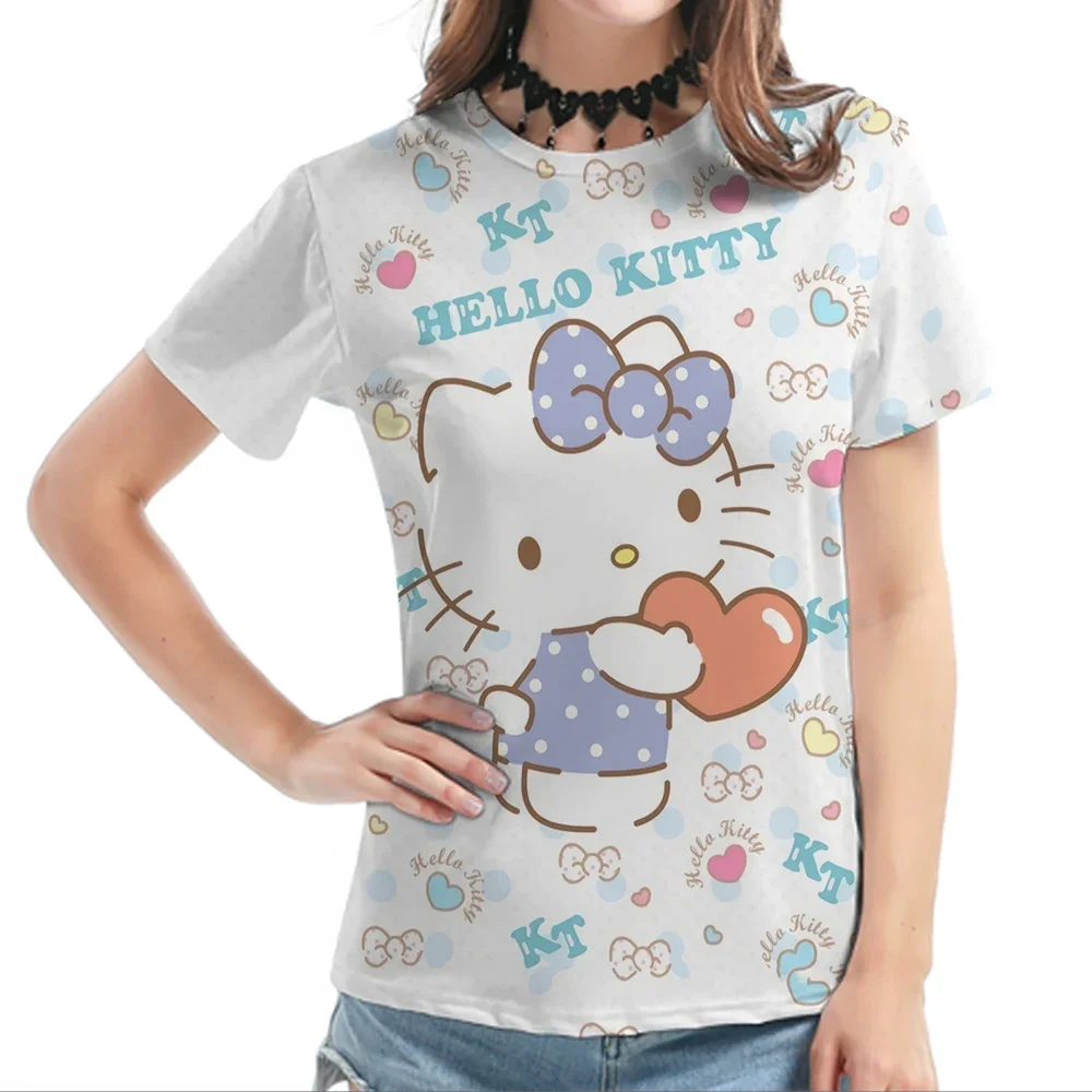 

2025 New Hello Kitty 3D Fashion Oversized Printing girls T Shirt Short Sleeve Women Summer T-shirt Girls O-Neck TopTee Clothing
