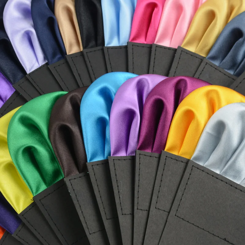 Men's New Pre-folded Pocket Square Solid Candy Color Handkerchiefs Formal Wedding Party Business Chest Towel Black Accessorries