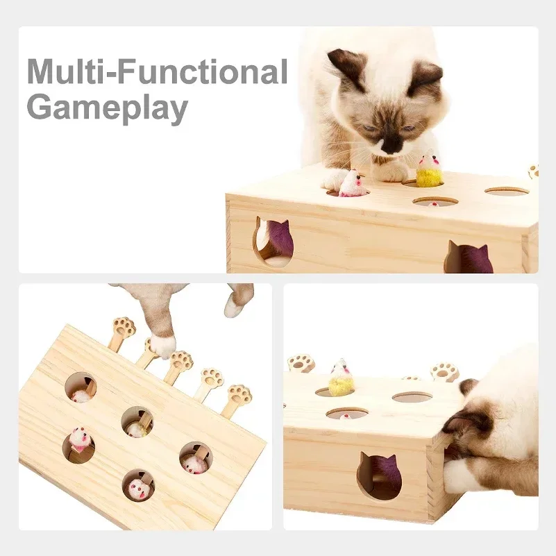 猫のおもちゃ インタラクティブ もぐらたたき 木製おもちゃ - Whack A Mole Arcade のレビューと価格