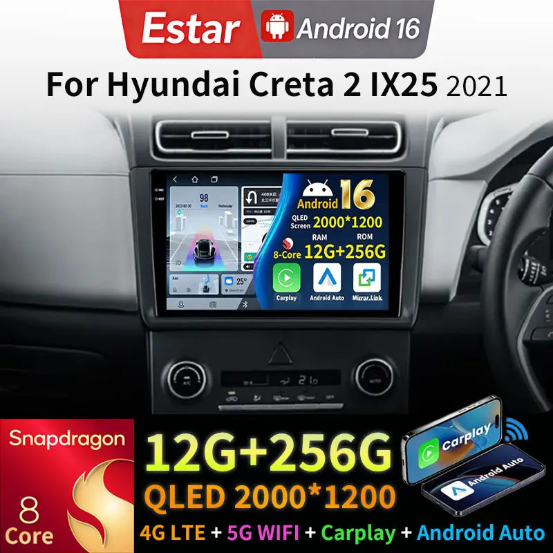 Android 16 Car Radio For Hyundai Creta 2 IX25 2021 GPS Multimedia Player Navi Head Unit Stereo Wireless Carplay Auto DSP BT QLED