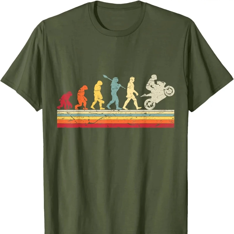 Evolution of The Human Biker Vintage Biker T-Shirt Camiseta Hombre Vintage Fashion Regular Short-sleeved Shirt Summer Cotton Tee