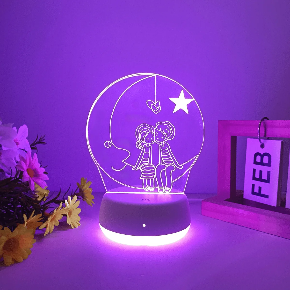 1pc Moon Lover 3D Night Light, USB Powered Night Light, Suitable for Multiple Scenarios, Touch Switch with Seven Color Change