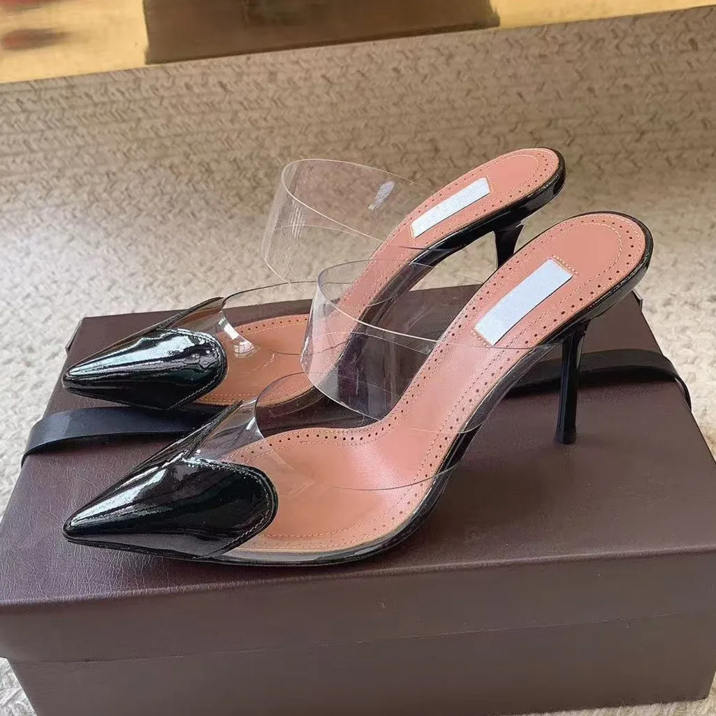 

White Baotou Sandals for Women, 2026 New Summer Style, Pointed One Word Strap Cool Slippers, Wearing High Heels Outside