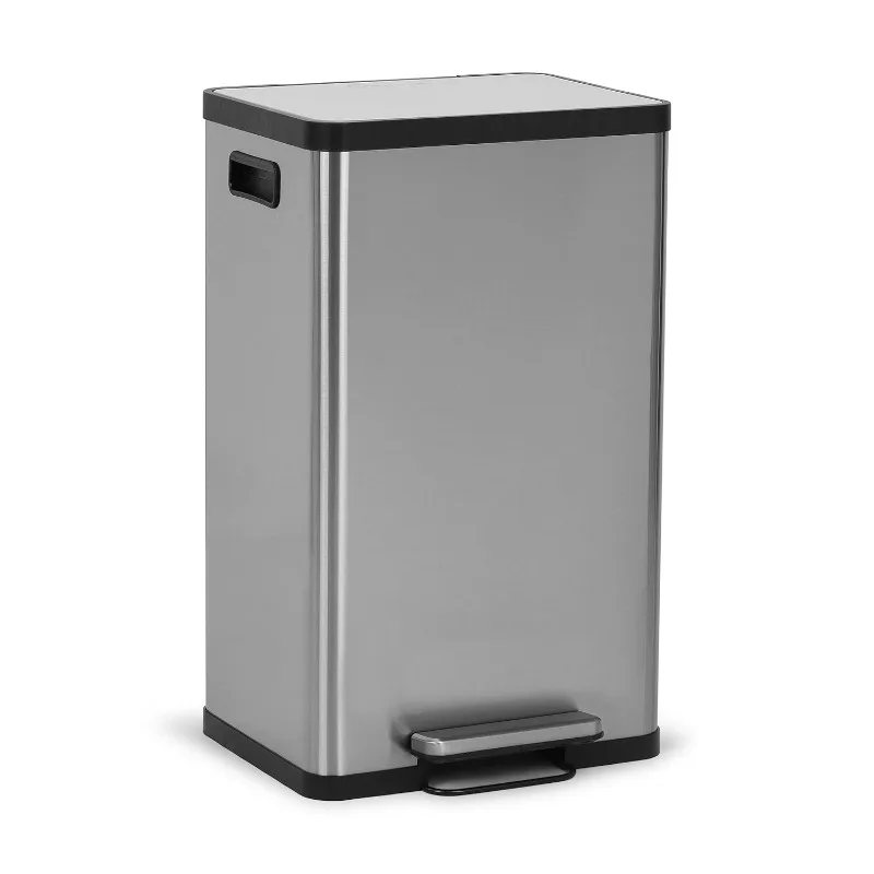 50L/13.2Gal Soft-Close, Stain-Resistant Trash Can with Foot Pedal and Built-In Filter