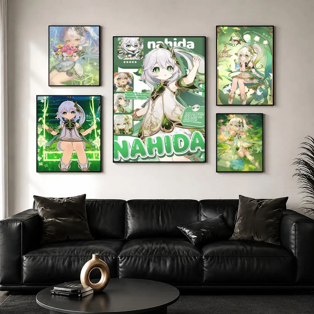 Game G-Genshin Impact N-Nahida Painting Calligraphy Wall Art Canvas Poster Premium Home Decor Print for Living Room Bedroom