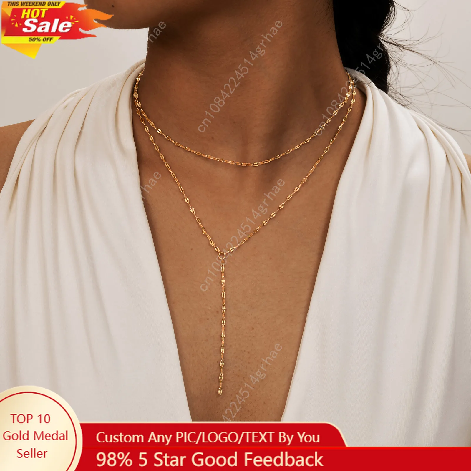 

2024 Stainless Steel Lip Chain,Double Layered Fringe Necklace,Gold Color Chaoker Fashion Jewelry Long Neckalce Sets for Women