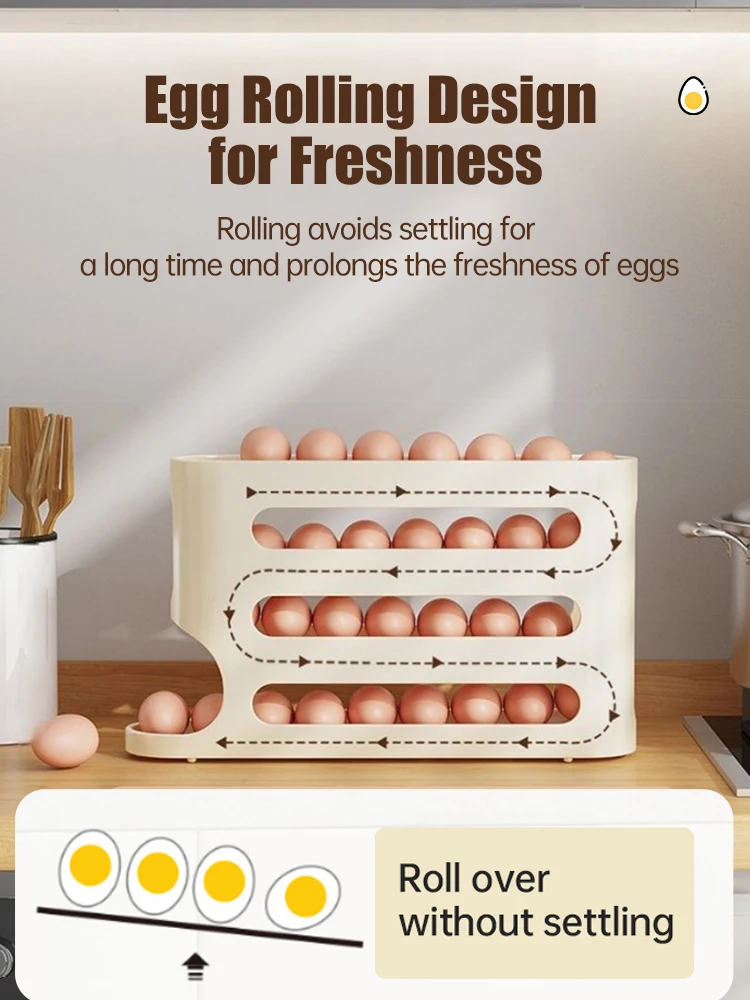 

4 Layer Rolling Egg Dispenser Space Saving 30 Egg Container Automatic Egg Roller Rolling Egg Holder for Refrigerator Storage