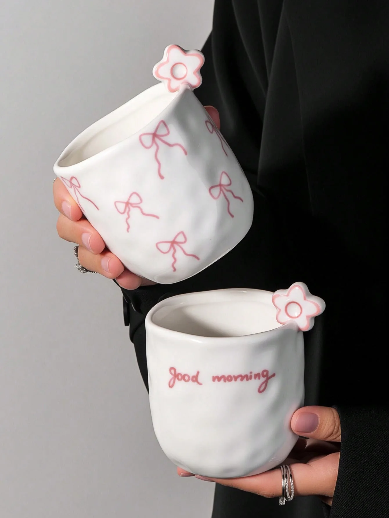 1pc Ceramic Coffee Cup, Cup With Three-dimensional Flower Decoration, Fresh And Cute Style Mug - view 3