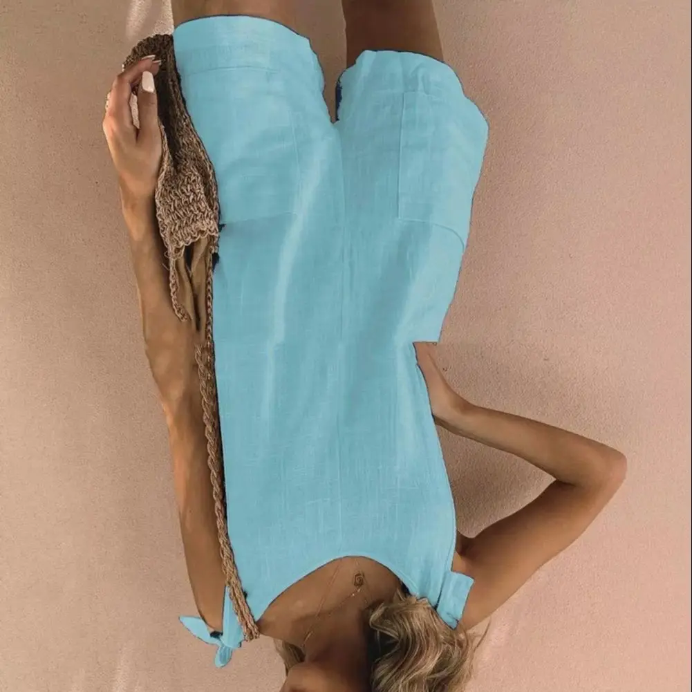 Women's Casual Summer Short Rompers Loose Overall Sleeveless Lace up Wide Leg Pant Tie Knot Strap Short Jumpsuit Bib Overalls